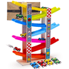 Wooden Car Ramp Toy - Colourful Cars & Ramp