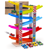 Giant colourful car ramp with 8 cars