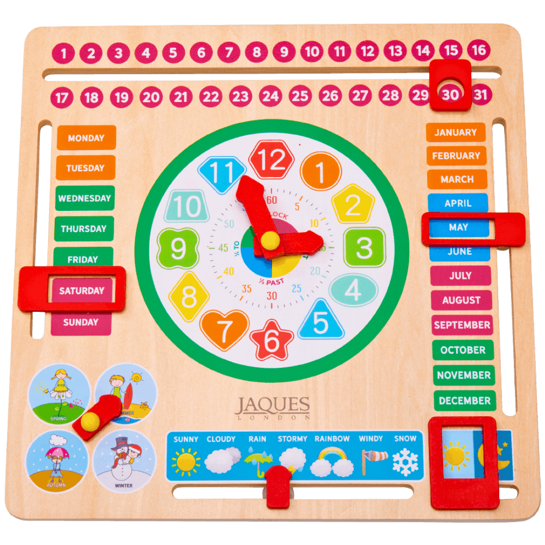 Children's educational wooden calendar top clock toy