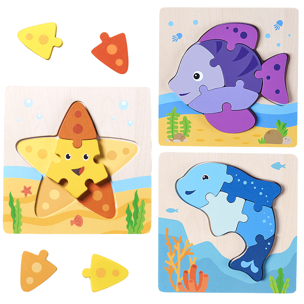 Set of 3 wooden puzzles on sale