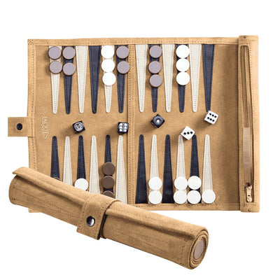 Travel Backgammon Set - Roll-up Leather Backgammon Board