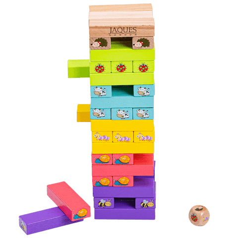 Front facing tumble tower with blocks coming out