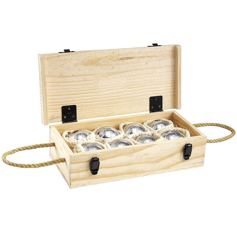 8 boules set in pine wooden box