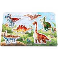 Dinosaur puzzle in jigsaw board