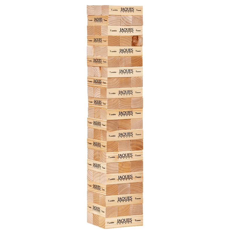 Wooden tumble tower game that grows to 5 feet tall