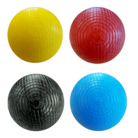 A set of Sussex 84mm croquet balls, yellow, red, Blue, black