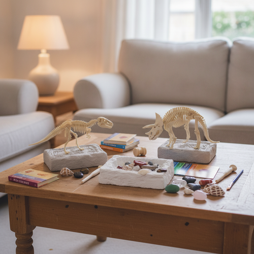 Dinosaur and gem dig kit bundle on a play table 