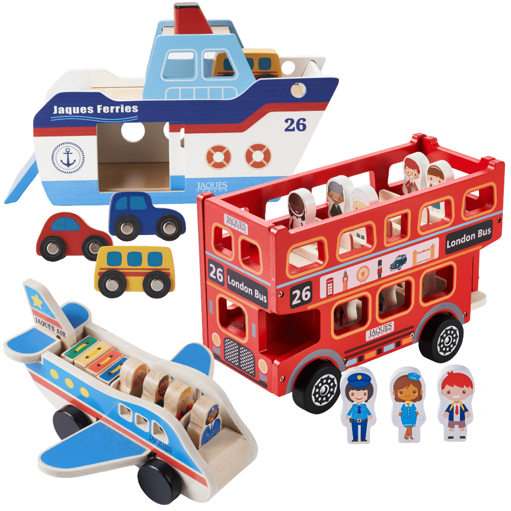 Transport set of wooden toys 