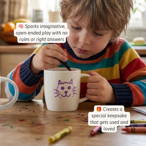 Jaques of London Paint Your Own Mug Set - child painting a cat design onto a ceramic mug, 