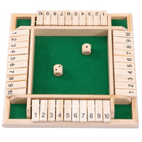 Shut the box with dice on top and numbers down