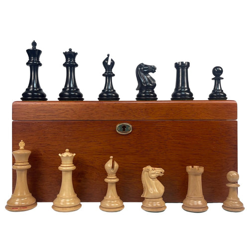 Wooden chess set with black and white pieces on a white background