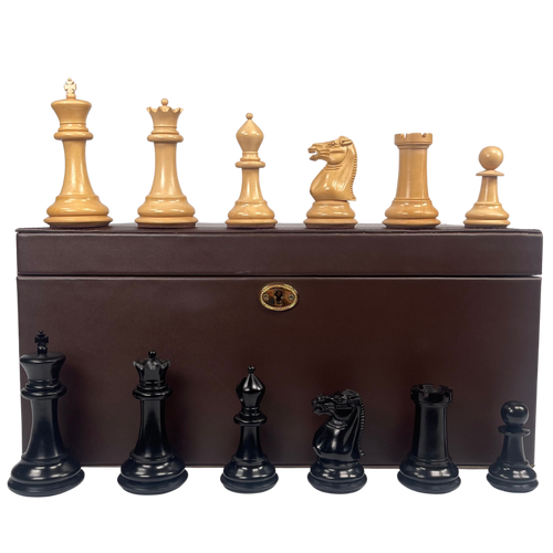 1849 4" Edition Chess Pieces (Leather Bases) in Leather Casket