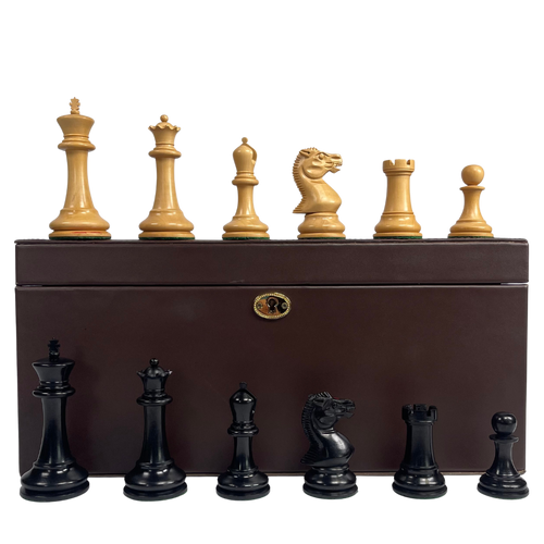 1854 Edition 4" Chess Pieces in Leather Casket