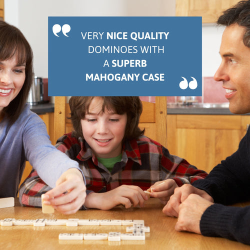High quality dominoes set with mahogany case for family game nights. 