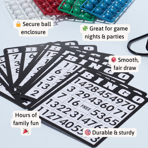 Bingo cards with text highlighting features on a light blue background 