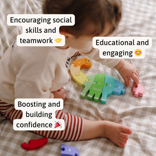 Image of colourful counting dinosaur with 3 key features 