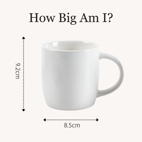 Jaques of London Paint Your Own Mug Set - mug dimensions showing 9.2cm height and 8.5cm width, 