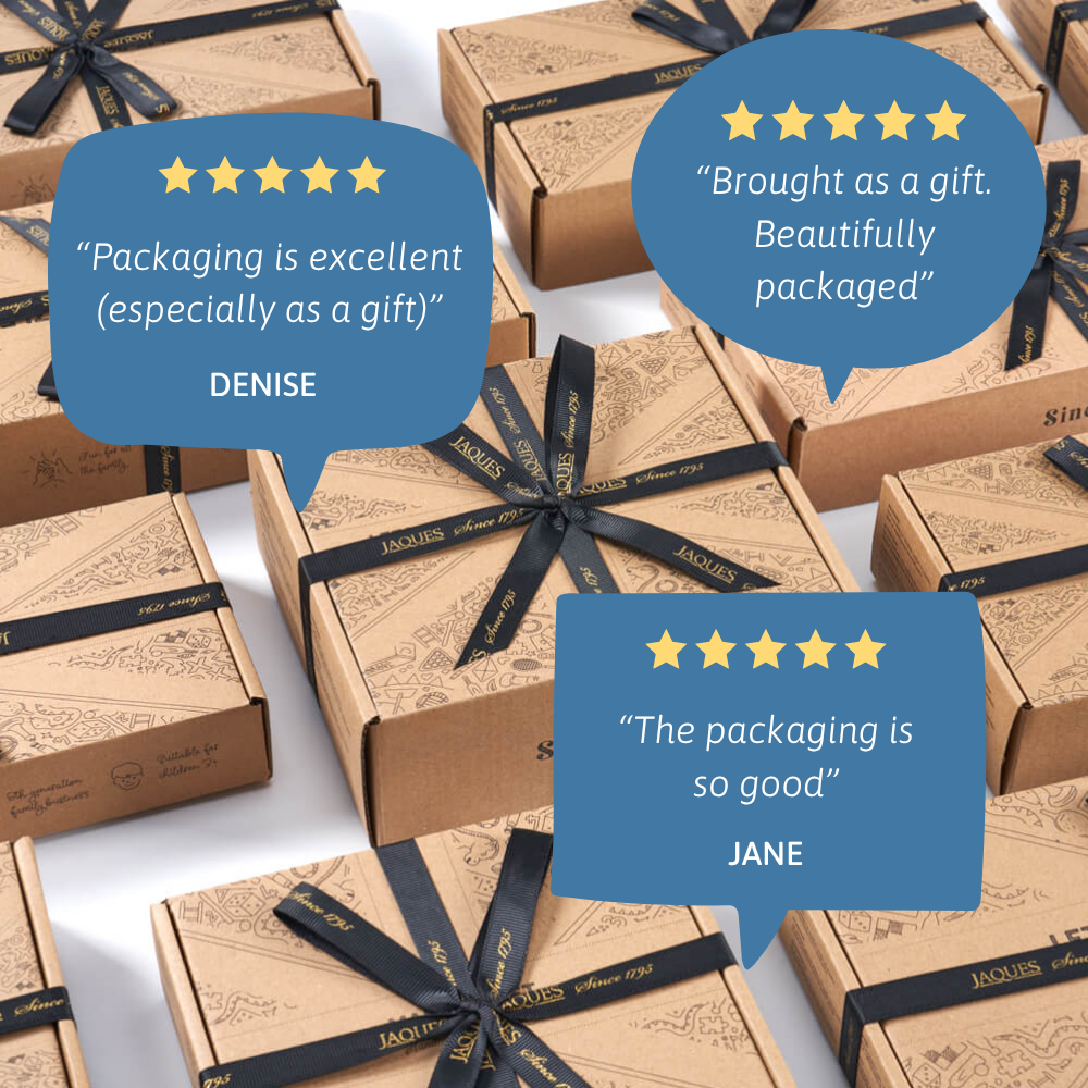 Gift boxes with ribbons and customer reviews on a white background  