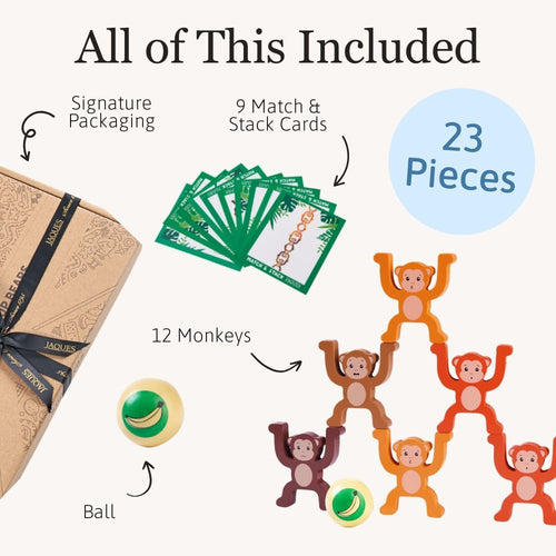 Everything included in the wooden stacking monkeys game 