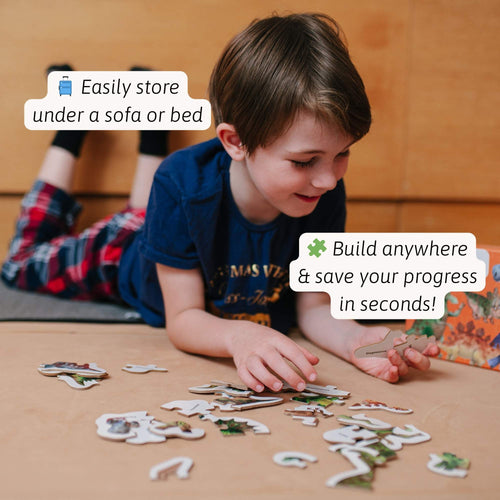  Boy Using Puzzle Mat On Carpet