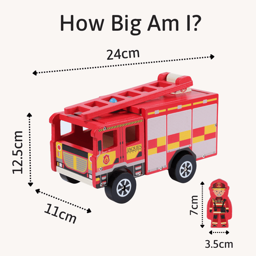 Wooden fire engine with firemen and dimensions . 