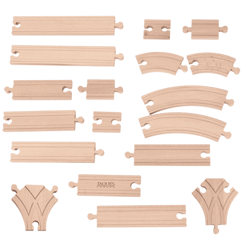 Set of wooden train tracks on a green background [fill]