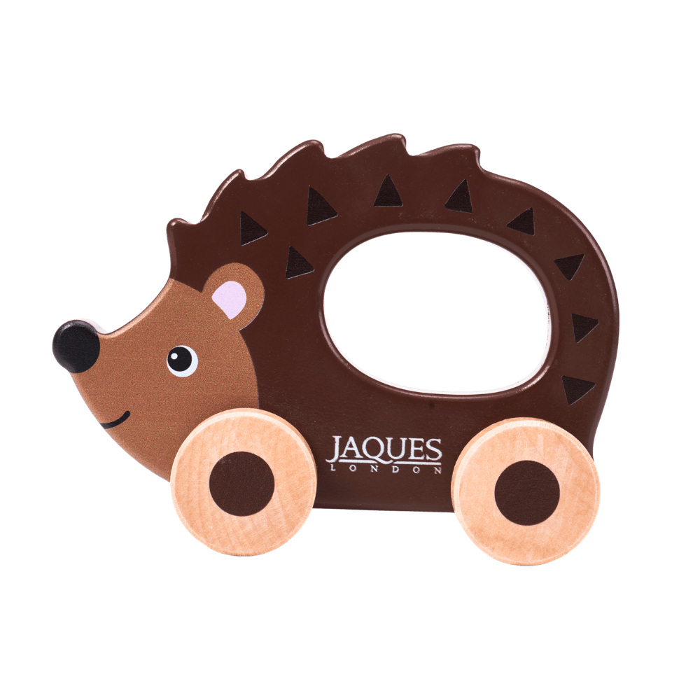Hedgehog-shaped toy with wheels on a transparent background 