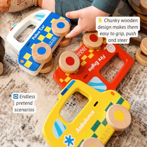 Wooden push along emergency vehicles 