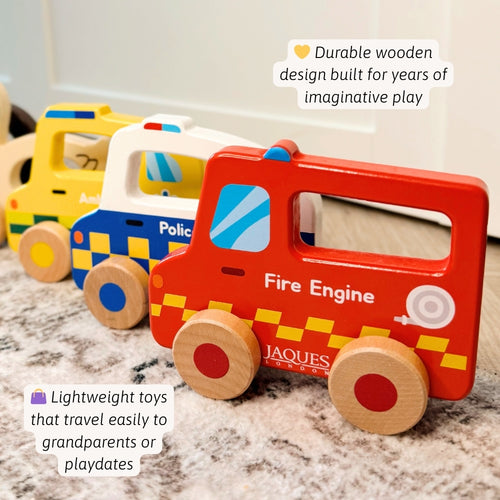 Wooden push along emergency vehicles 