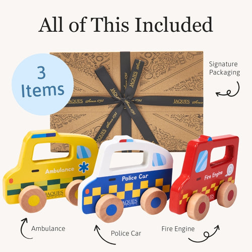 Wooden push along emergency vehicles 