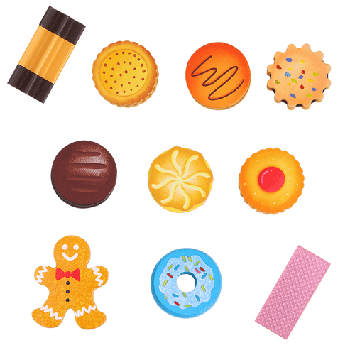 Assorted wooden biscuits