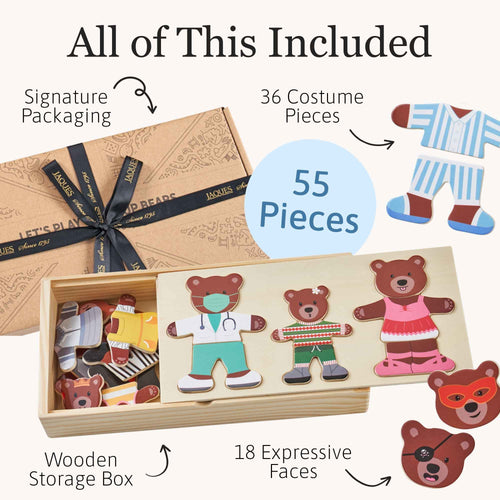 Bear costume set with packaging, storage box, and costume pieces on a white background 