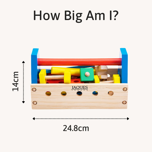 Photo of play tool kit with dimensions 