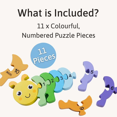 Colourful numbered puzzle pieces with text indicating quantity on a white  background