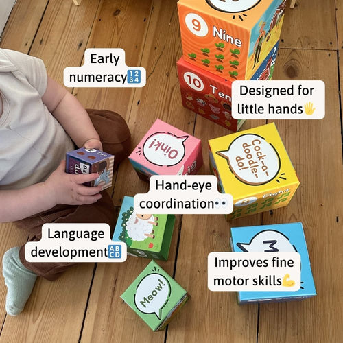 Child playing with stacking cubes, list of benefits 