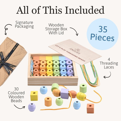 Everything included in the set including wooden beads, laces and storage box 