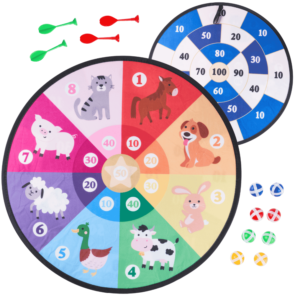 Colourful game board with animal illustrations and scoring elements on a green background 