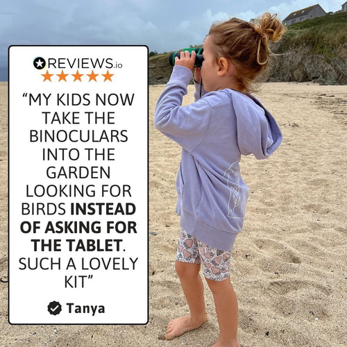 A child taking the binoculars outdoors on a nature adventure 