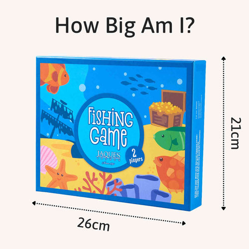 Fishing game box with dimensions on a white background 