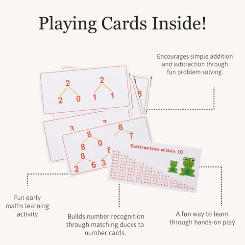 Number playing cards from the frog fishing game displayed to show simple addition and number recognition learning features 
