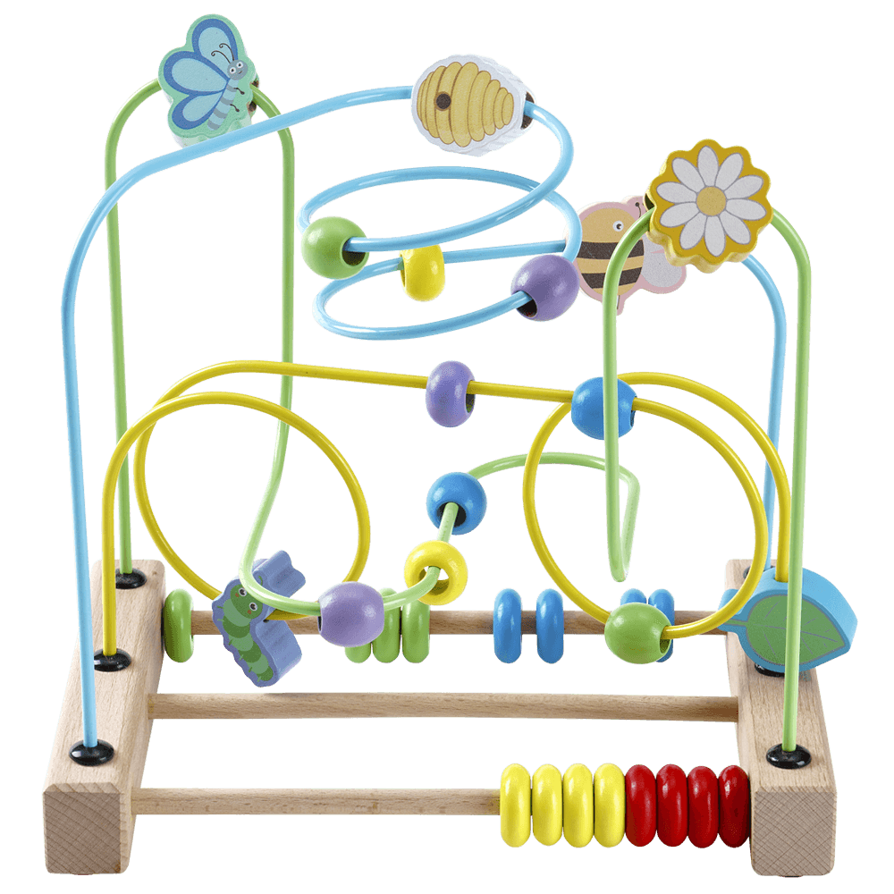 Colourful wooden toy with bead maze and abacus 