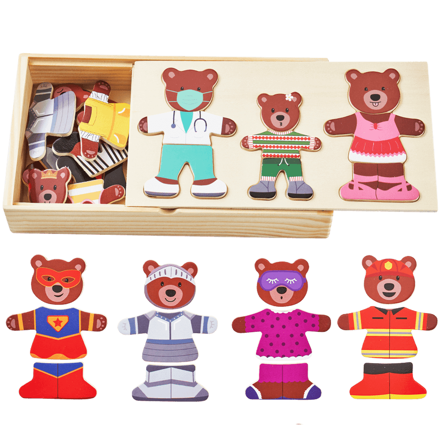 Wooden Puzzle Game - Bears Dress Up Set 1