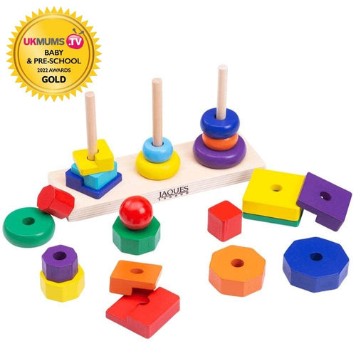 Wooden colour stacker with 3 stacks to sort
