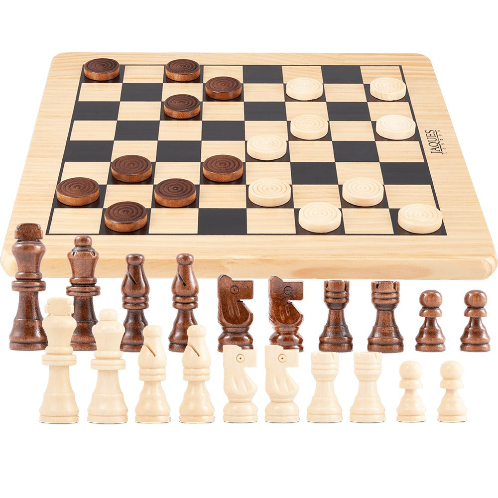 2 in 1 wooden chess and draughts set
