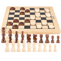2 in 1 wooden chess and draughts set