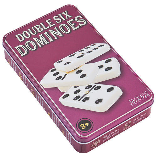 Double six dominoes in storage tin  