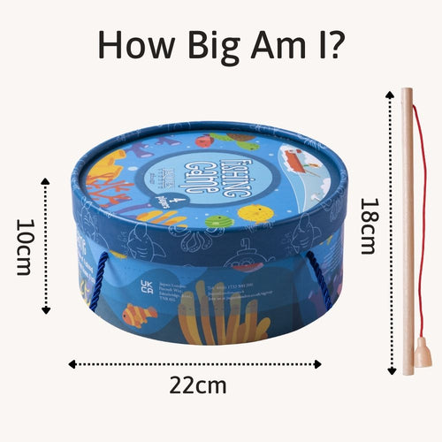 Children's educational toy with measurement details on a white background 