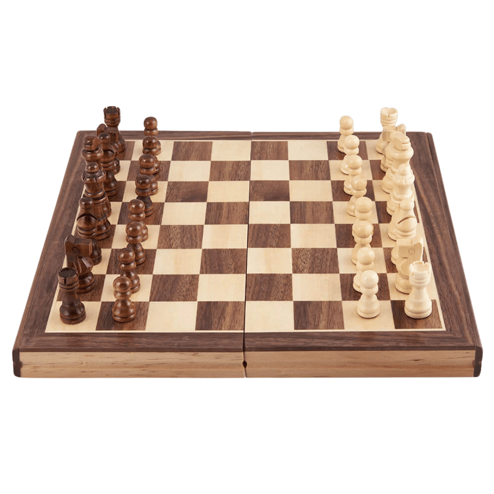 Chess board open with pieces in start position