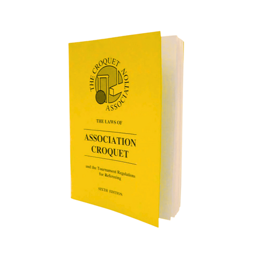 Yellow book titled 'The Laws of Association Croquet' on a white background [fill]