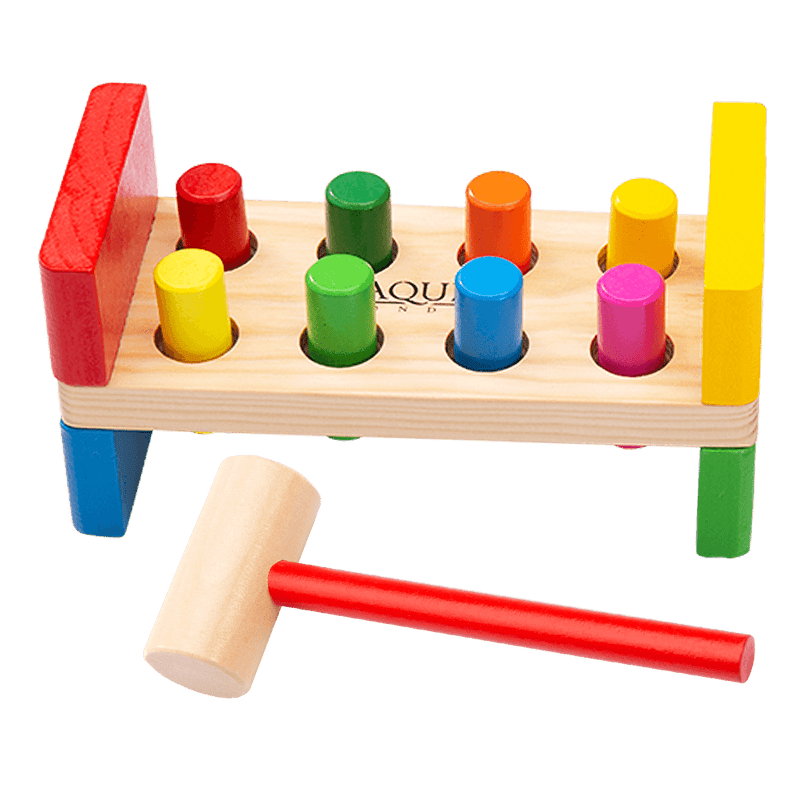Colourful wooden hammering bench